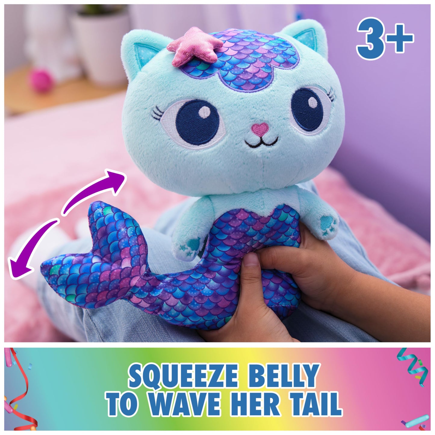 Gabby's Dollhouse Fin-Tastic Mercat Plush Toy - 10" Red Stuffed Animal with Moving Mermaid Tail for Kids Ages 3+