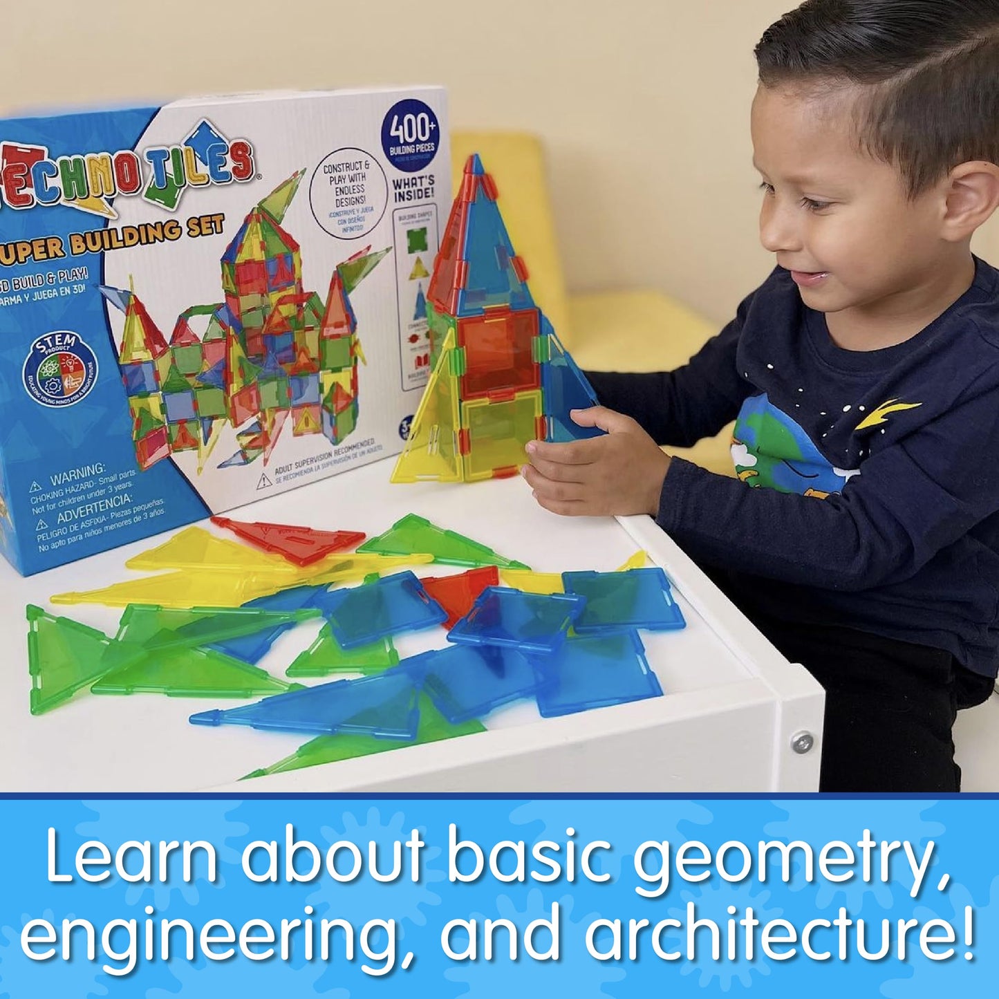 The Learning Journey Techno Tiles Super Set - 400+ Pieces Educational STEM Building Blocks, Multi Color, Plastic, Model 597637