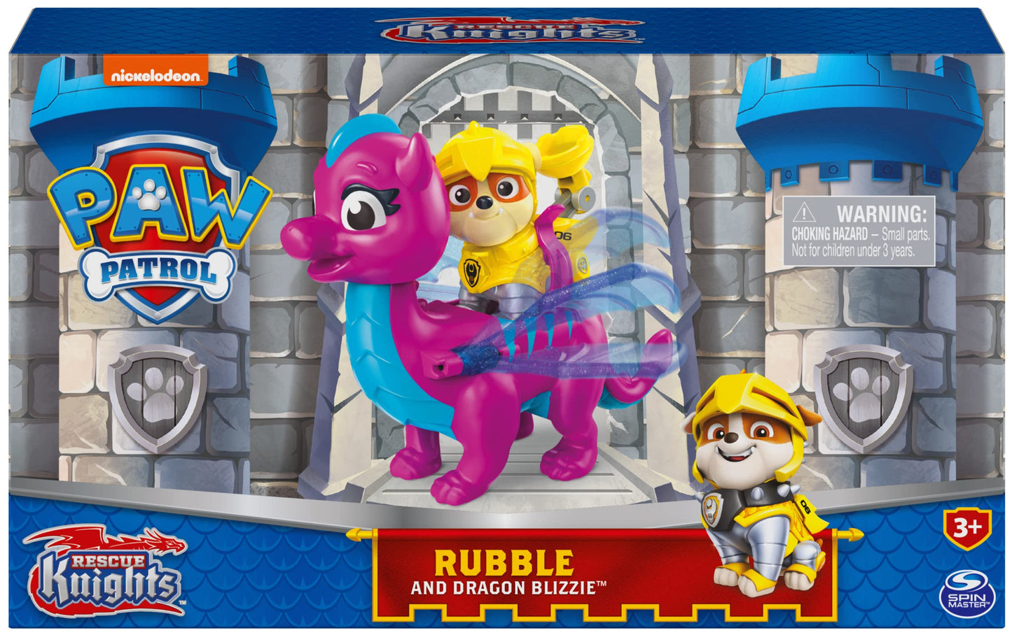 Paw Patrol Action Figures Set - Rescue Knights Rubble & Dragon Blizzie, Kids Toys for Ages 3+, Plastic, Model 6064306