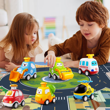 Jukudahu Press Engineering Car Toy For Tollders Age 1 2 3 4 5 6 Years Old - Toy Figure Car With Play Map, Push And Go Friction C