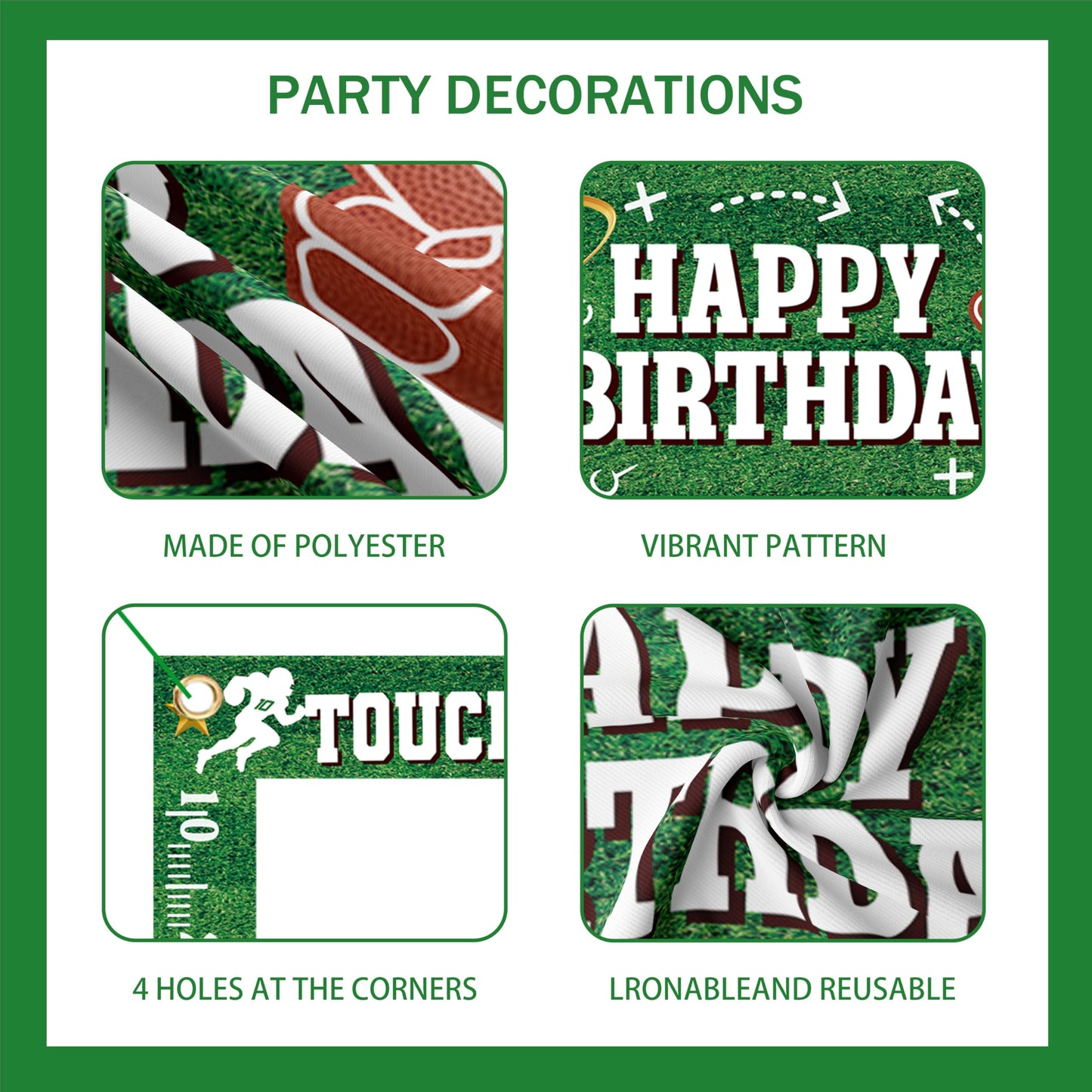 Football Birthday Party Decorations Set - Photo Booth Props for boys,Foil Fringe Curtain Backdrop,Foil Balloon,Green Balloons Bi