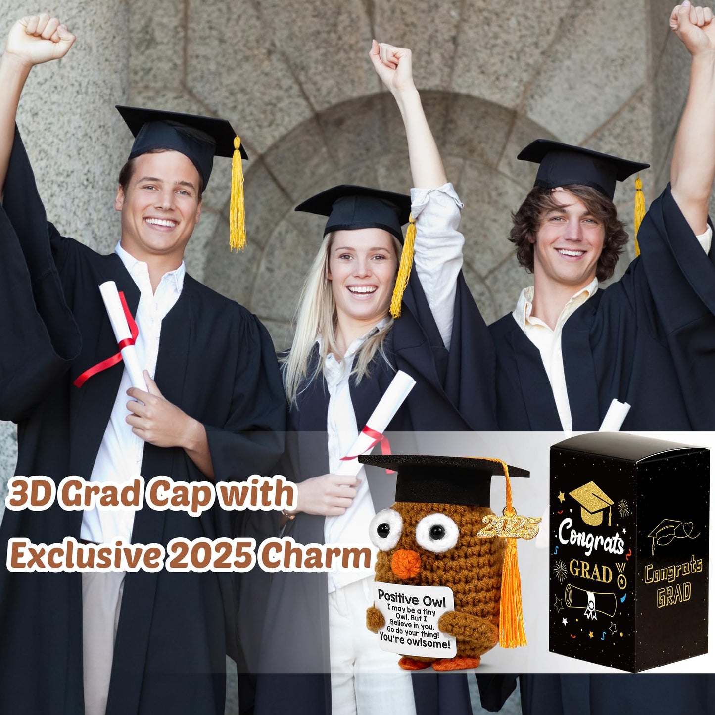 2025 Graduation Gifts, Positive Owl with Cap, Emotional Support Crochet, Cute College & High School Grad Gift for Her Him Friend