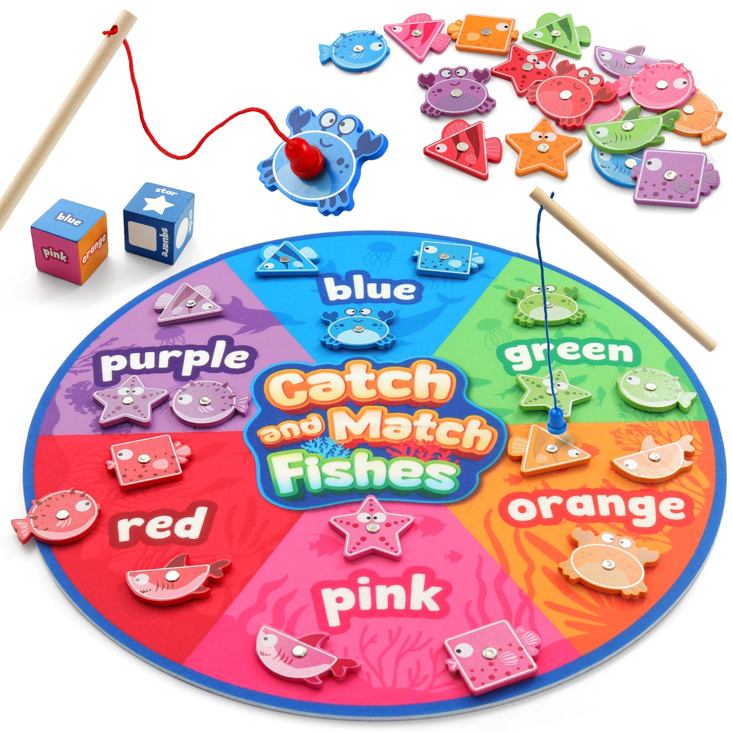 Coogam Wooden Magnetic Fishing Game for Toddlers, Fine Motor Skills, Medium, Colorful, Educational Gift for Ages 3-5