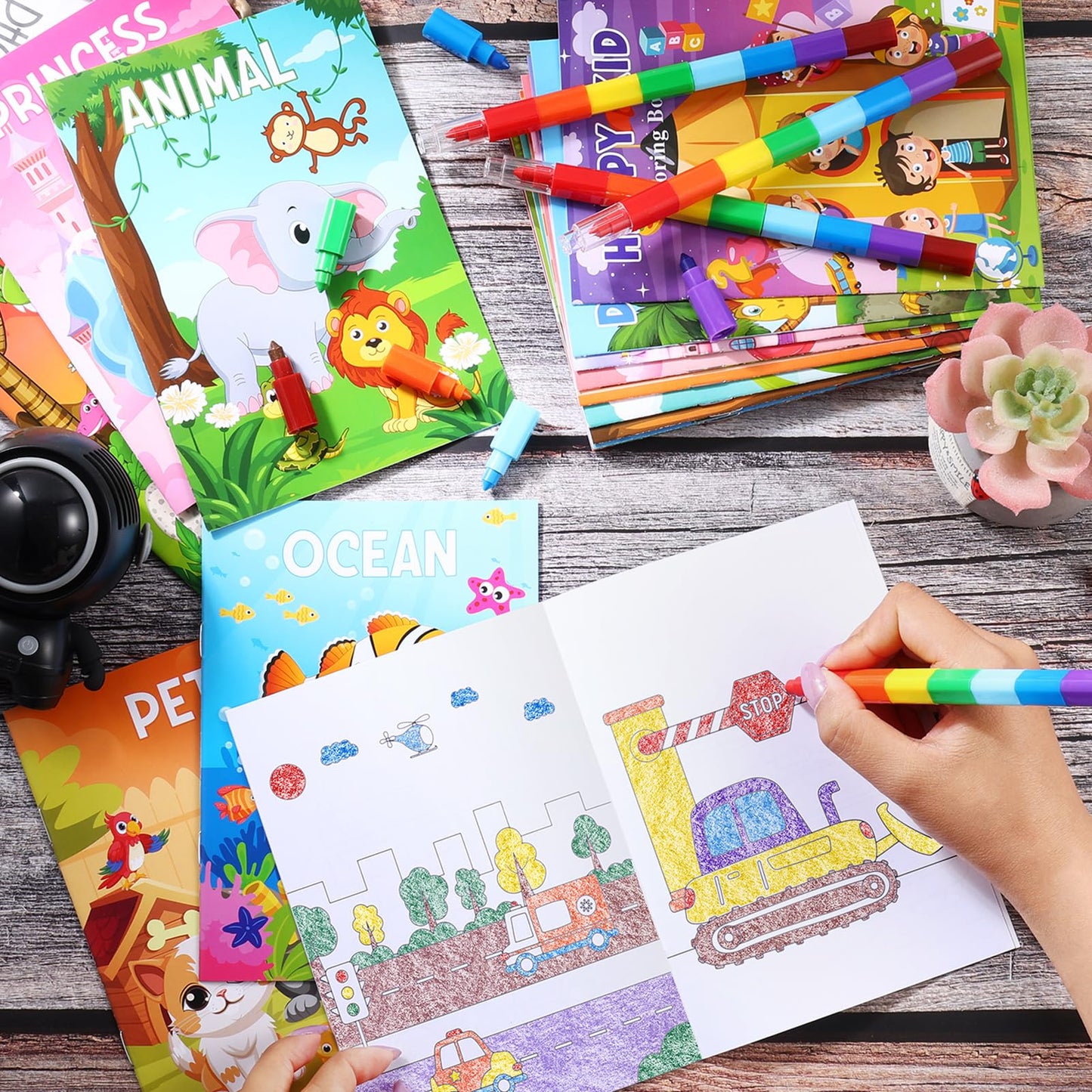 Ben Louis 24Pack Coloring Books For Kids Party Favors With 24 Stacking Crayons Bulk For Ages 2-4-8-12 Classroom Prize Mini Activ