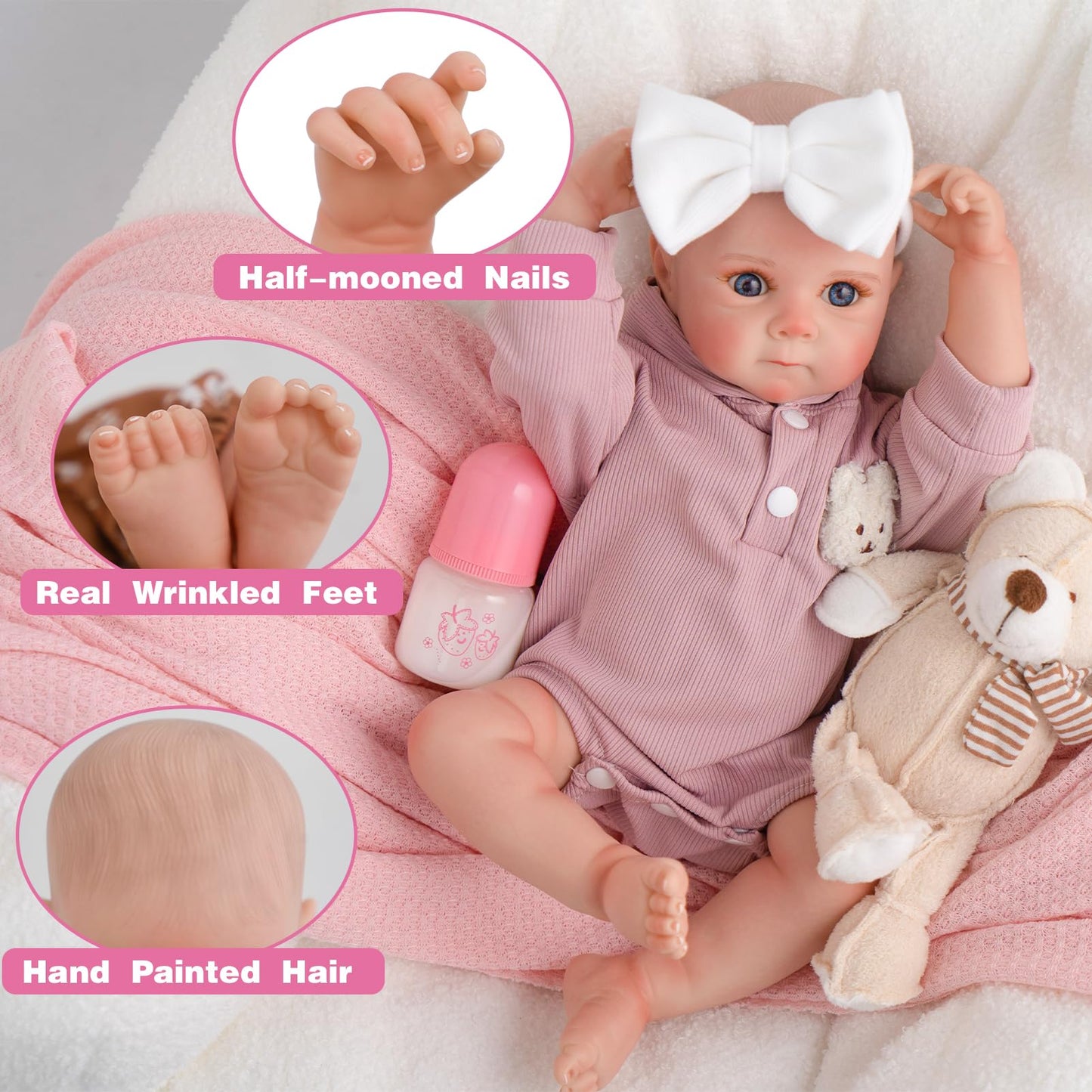 Jirachi Lifelike Reborn Baby Dolls, Real Life Vinyl Body Newborn Baby Girl, 18 Inch Realistic Reborn Baby With Feeding Accessories For Girls Age 3+