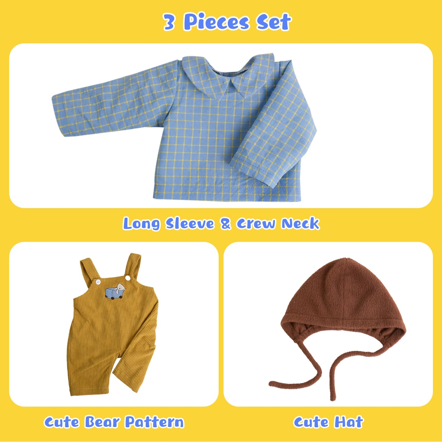 Ekokiz Reborn Baby Dolls Clothes Baby Boy Clothes Perfectly Cute Newborn Dolls Outfits 17-20 Inches Doll Accessories Fit Reborn