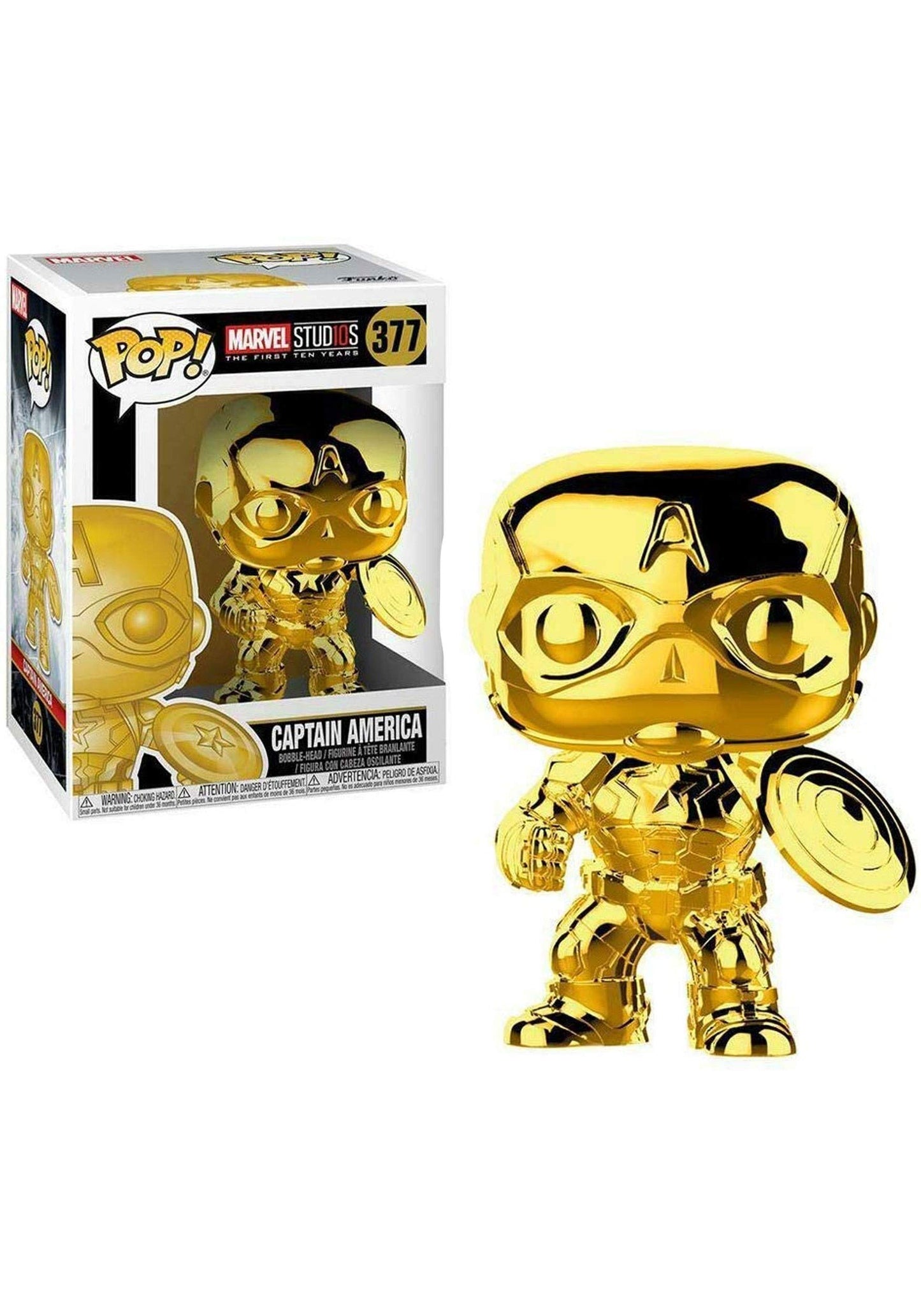 Funko Pop Marvel Studios 10 Captain America Gold Chrome Collectible Figure, Vinyl, One Size, Multicolor, Model 33515