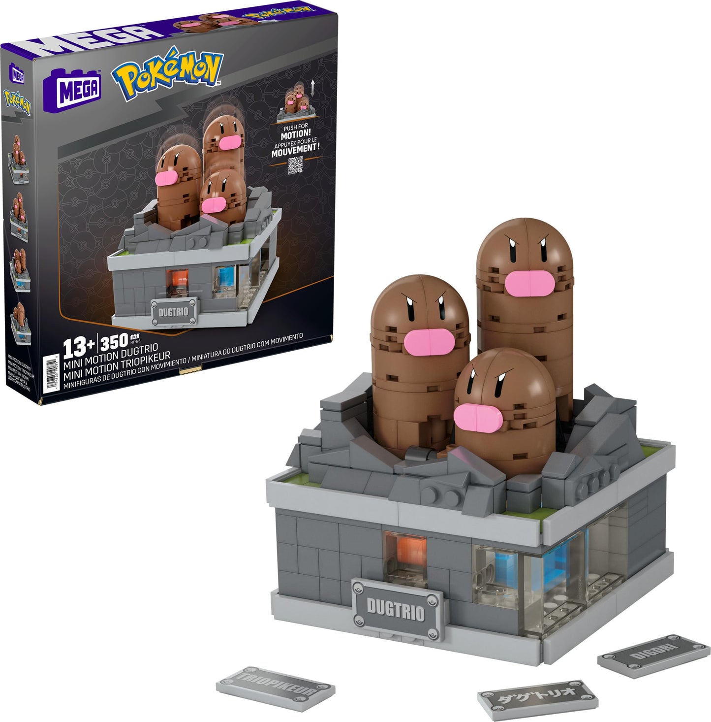 Mega Pok?mon Building Toys Set Mini Motion Dugtrio with 350 Pieces  Pop Up Motion  5 Inches Tall  for mature-themed Collectors