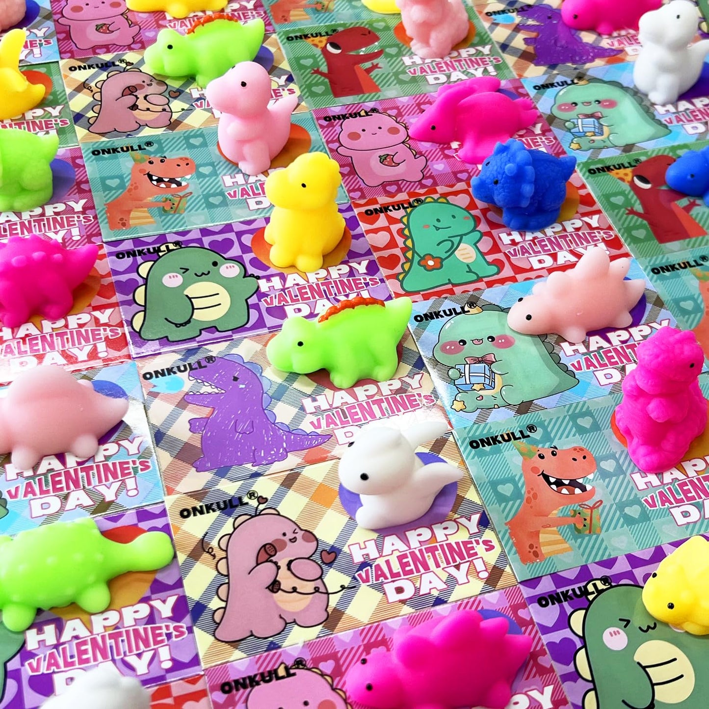 Onkull 24 Packs Valentines Day Squishy Toy Gift Cards For Kids, Kawaii Mochi To Squeeze With Cards, Mochi Squishy Toy Stress Rel
