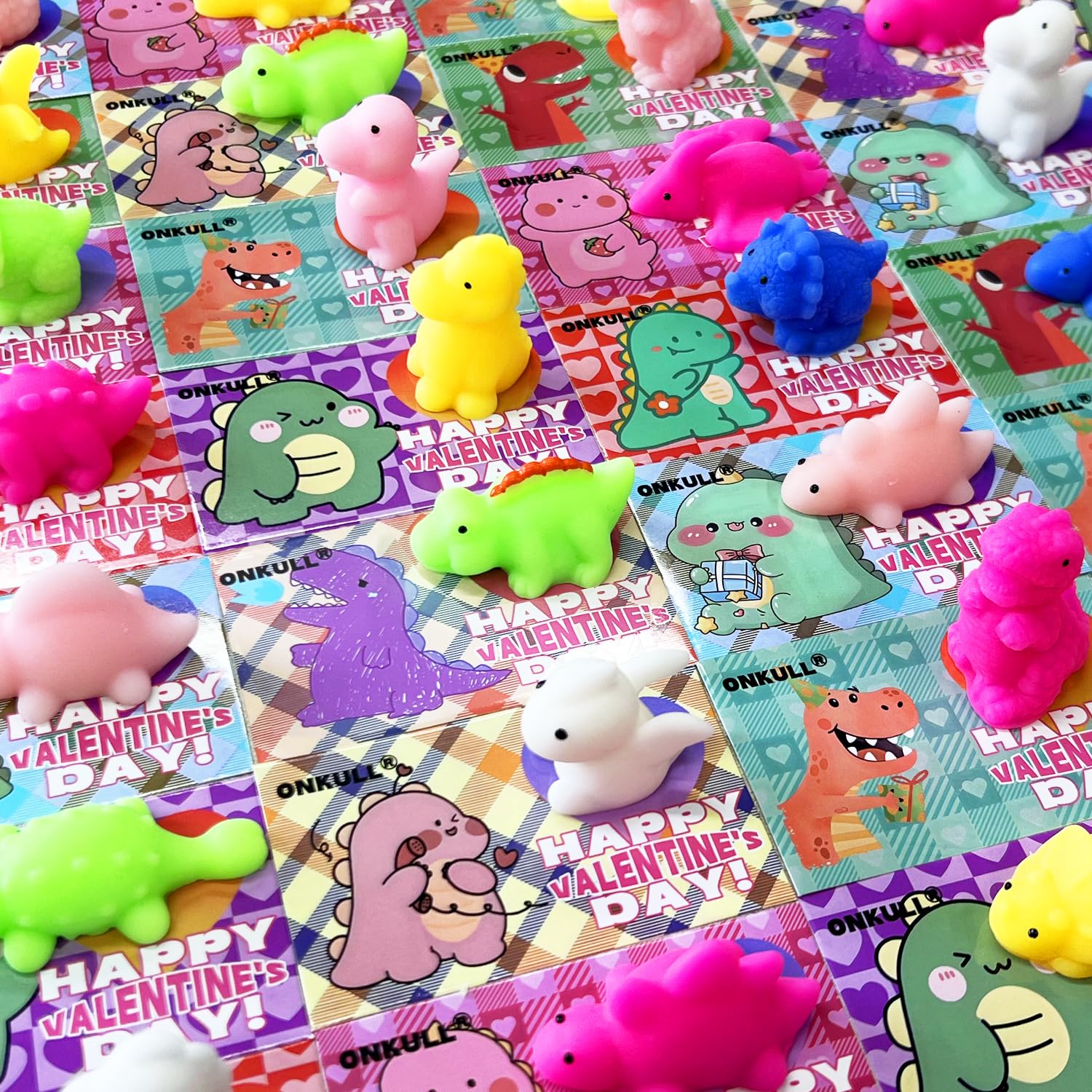 Onkull 24 Packs Valentines Day Squishy Toy Gift Cards For Kids, Kawaii Mochi To Squeeze With Cards, Mochi Squishy Toy Stress Rel