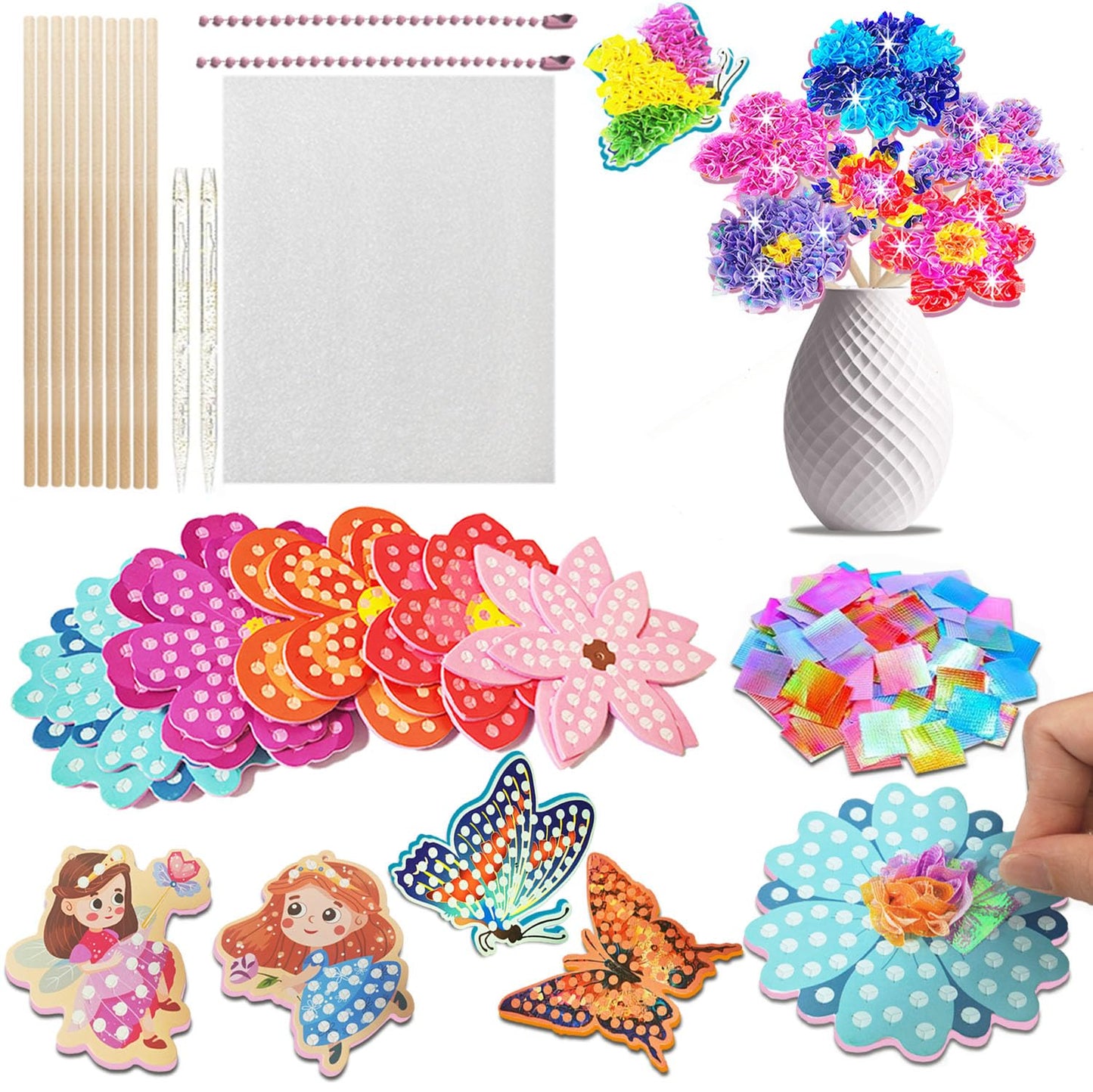 JRD&BS WINL Poke in Fun Art Kit for Kids Ages 3 up, Flower Bouquet Creative Decor Mess Free Art Set for Children Fun Activity Gi