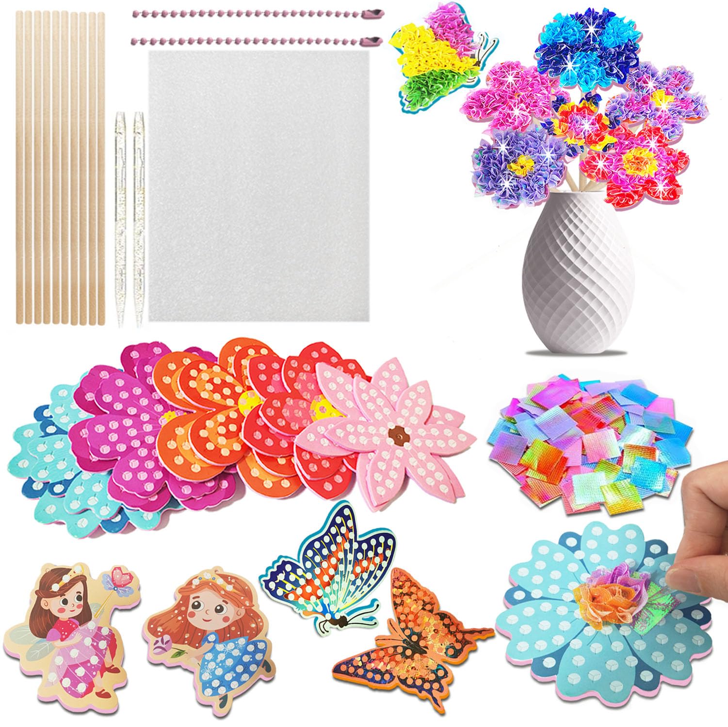 JRD&BS WINL Poke in Fun Art Kit for Kids Ages 3 up, Flower Bouquet Creative Decor Mess Free Art Set for Children Fun Activity Gi