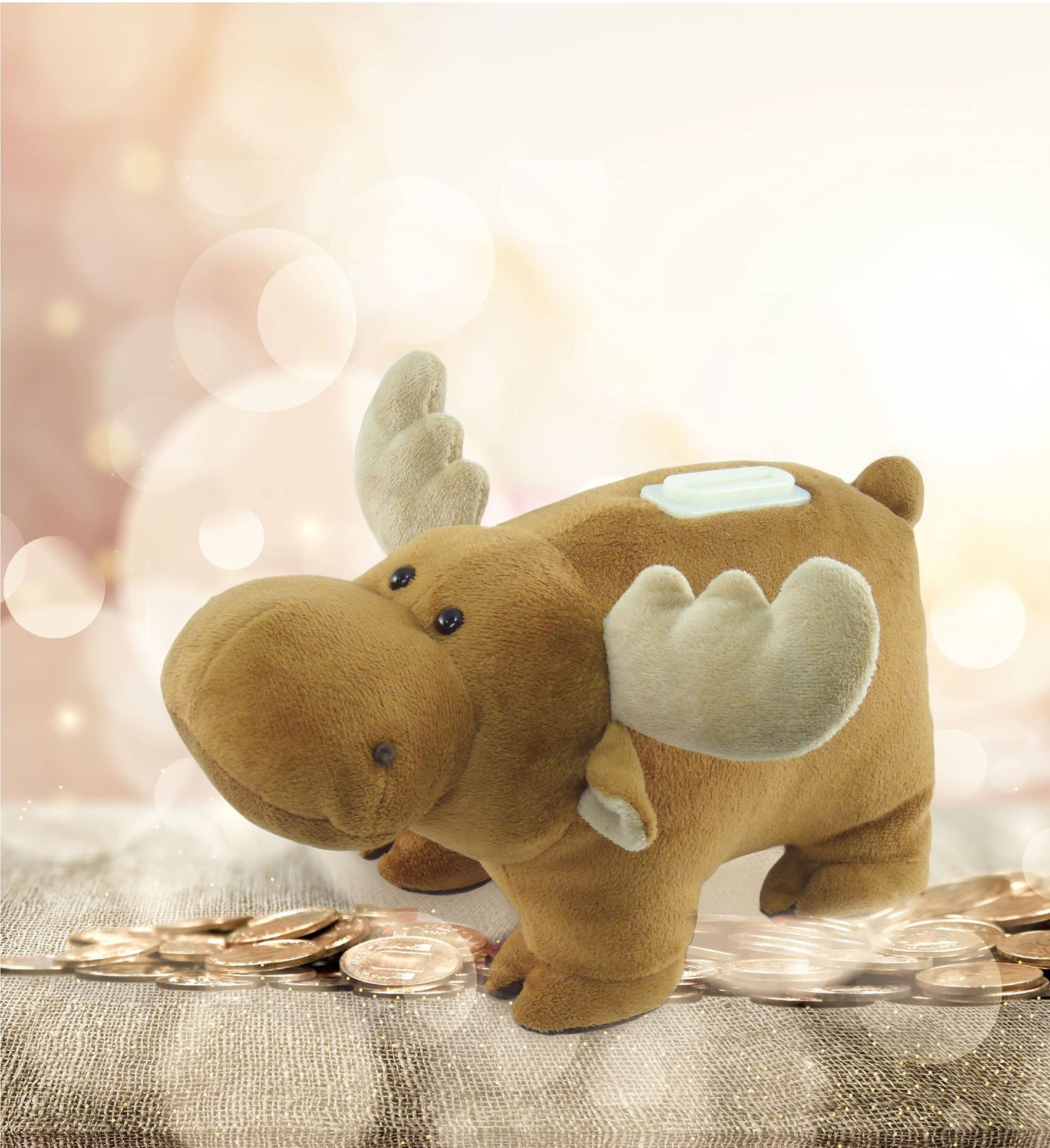 Puzzled Plush Moose Huggie Bank - 9" Brown Polyester Money Saver, Model 5911