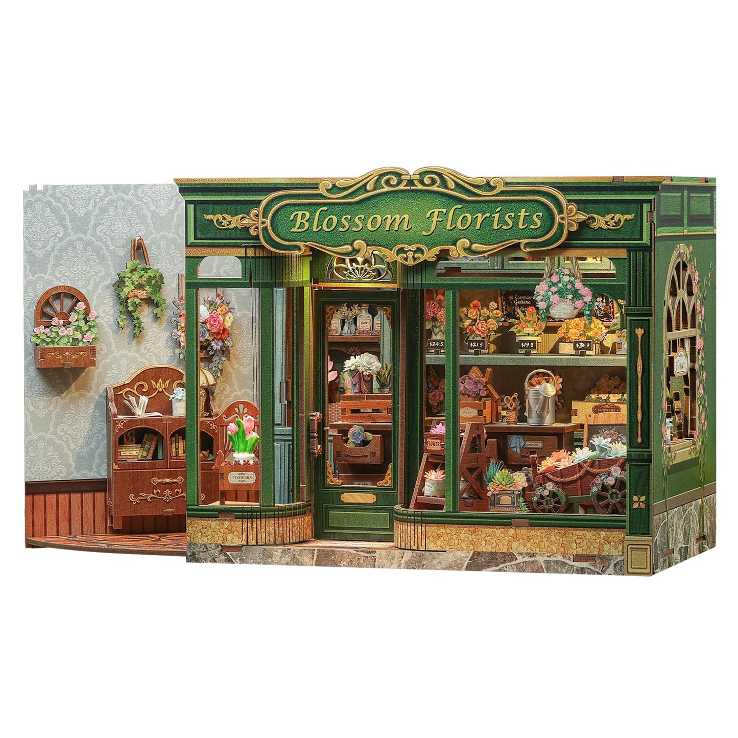 CUTEBEE Book Nook Kit  DIY Miniature House Kits for mature-themed and Teens  Dollhouse Booknook Tiny House  Bookshelf 3D Wooden Puzzle  DIY Craft Gifts for Family and Friends (Blossom Florists)