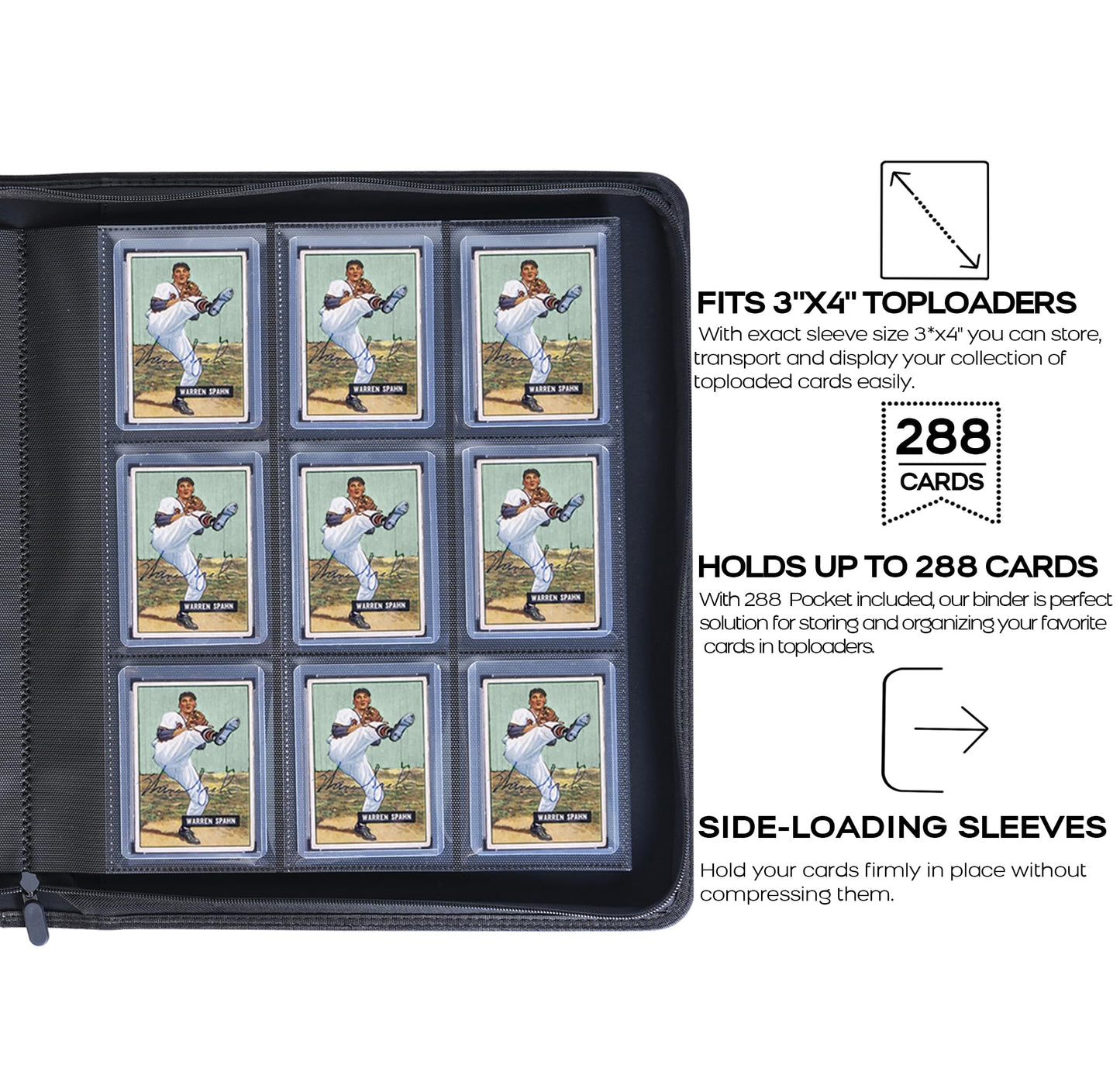 Toploader Binder  Holds 288 Top Loaders - 9-Pocket Top Loader Binder for 3 x 4 Rigid Card Holders for Trading Cards or Sports Cards  Model A - Asakusa Green