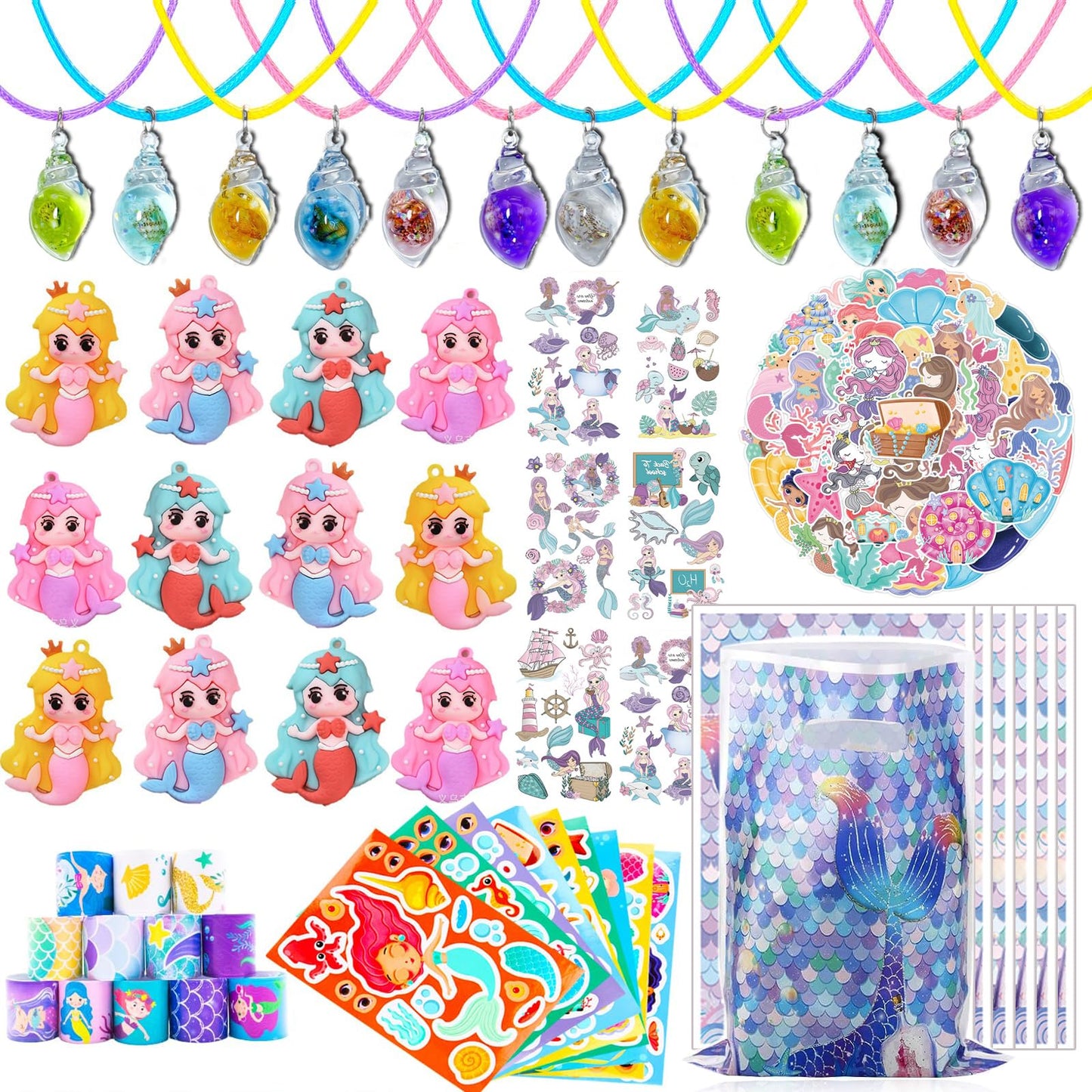 Mermaid Party Favors Birthday Party Decorations Supplies,Little Mermaid Goodie Bags Fillers Stuffers for Kids Birthday Gifts for