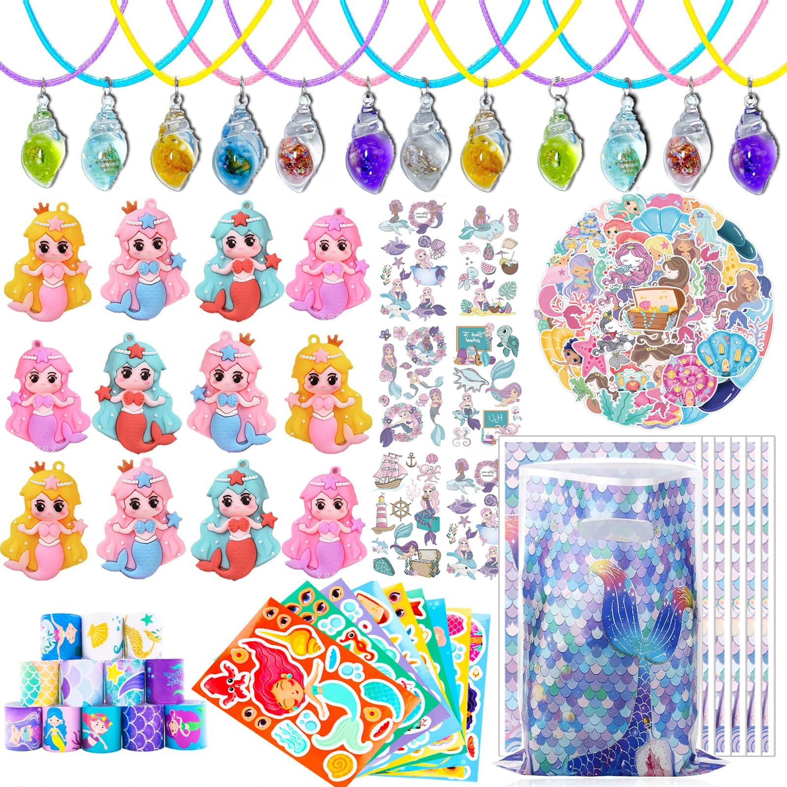 Mermaid Party Favors Birthday Party Decorations Supplies,Little Mermaid Goodie Bags Fillers Stuffers for Kids Birthday Gifts for