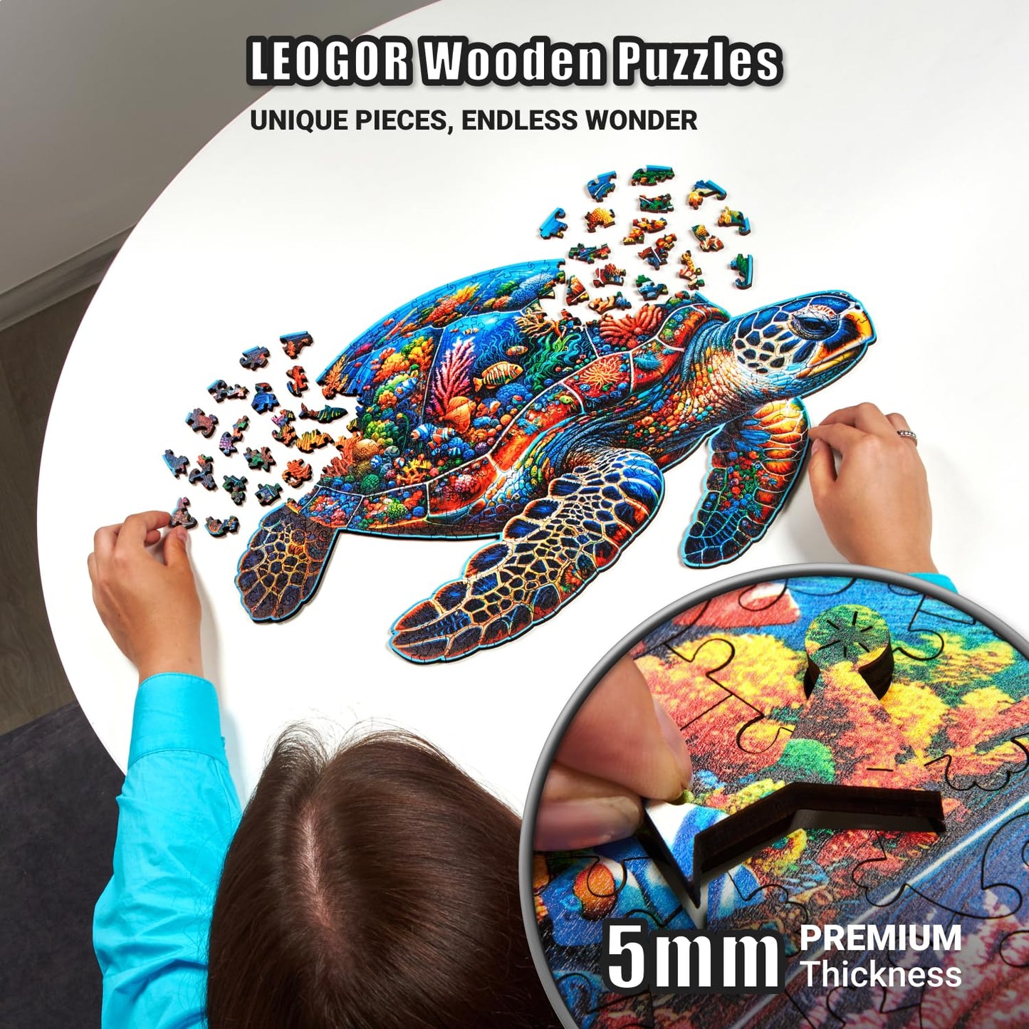Sea Turtle Voyage - 350 Piece Wooden Puzzles for mature-themeds - 21.1 x 13.7 in - Extra-Thick 5 mm Wood Puzzle  Hand-Shaped Pieces  Marine Life Mosaic Design - enhanced Gift for Puzzle Lovers by LEOGOR