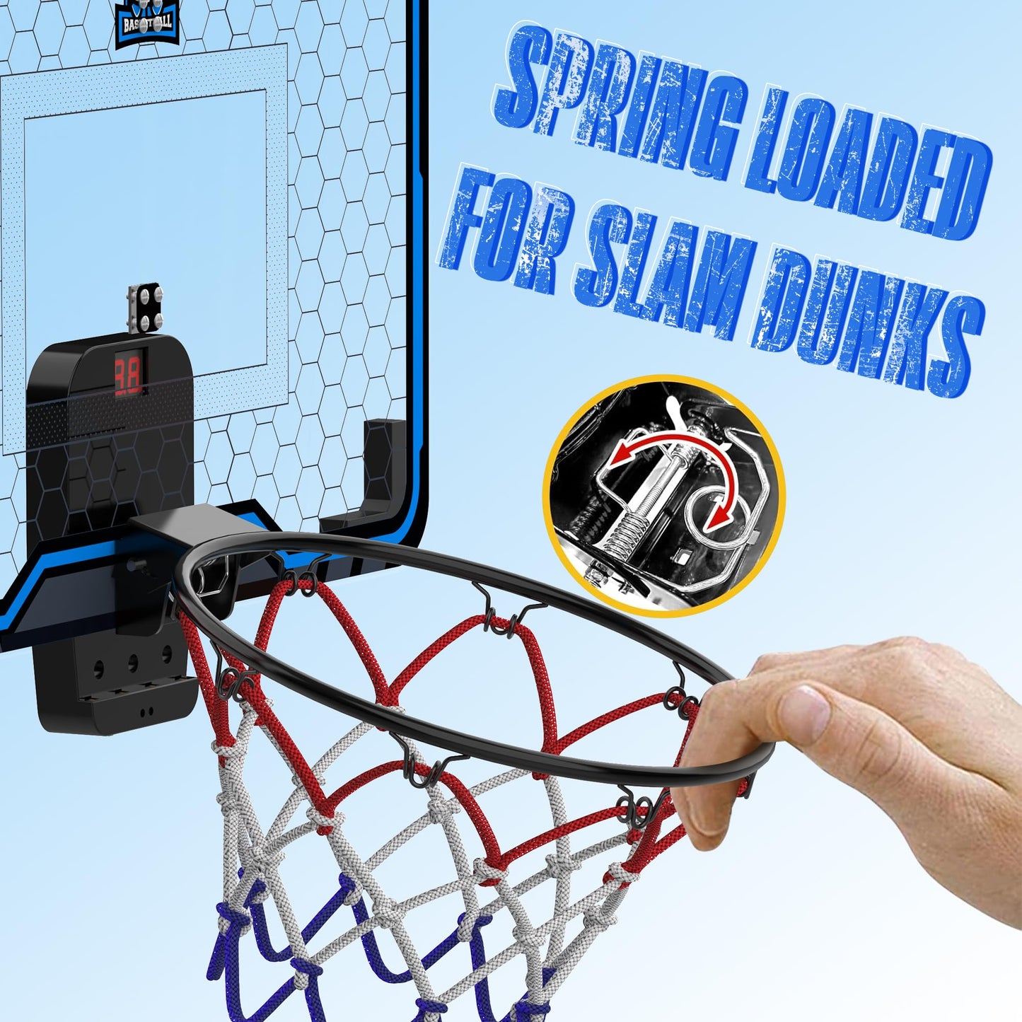 Hoperock Large Indoor Basketball Hoop For Kids Teens Adults, 24 X 16 Inch Over The Door Basketball Hoops With Electronic Scoreboard, Basketball Toys Birthday Gifts For Boys Girls