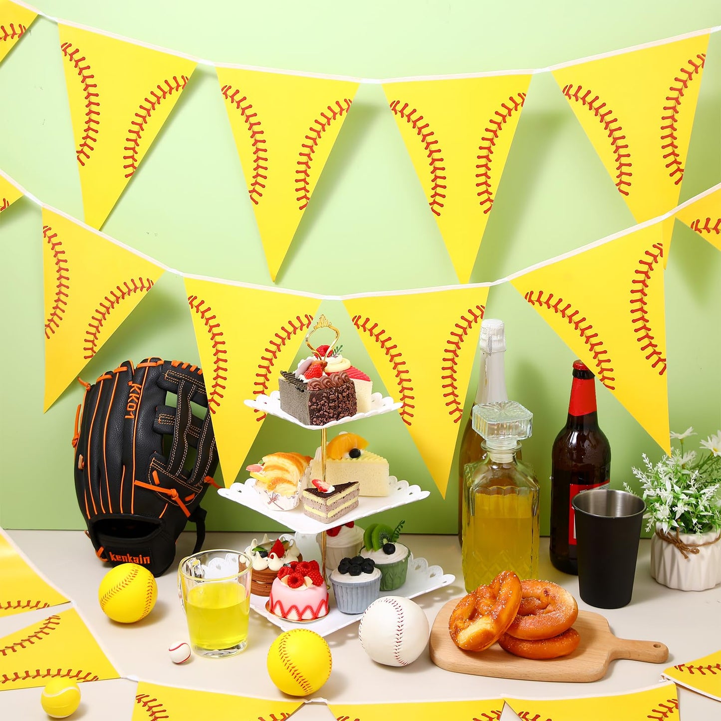 Jetec 49 Ft Softball Pennant Banner - Pre-Assembled Yellow Triangle Flag Bunting for Birthday Party Decorations