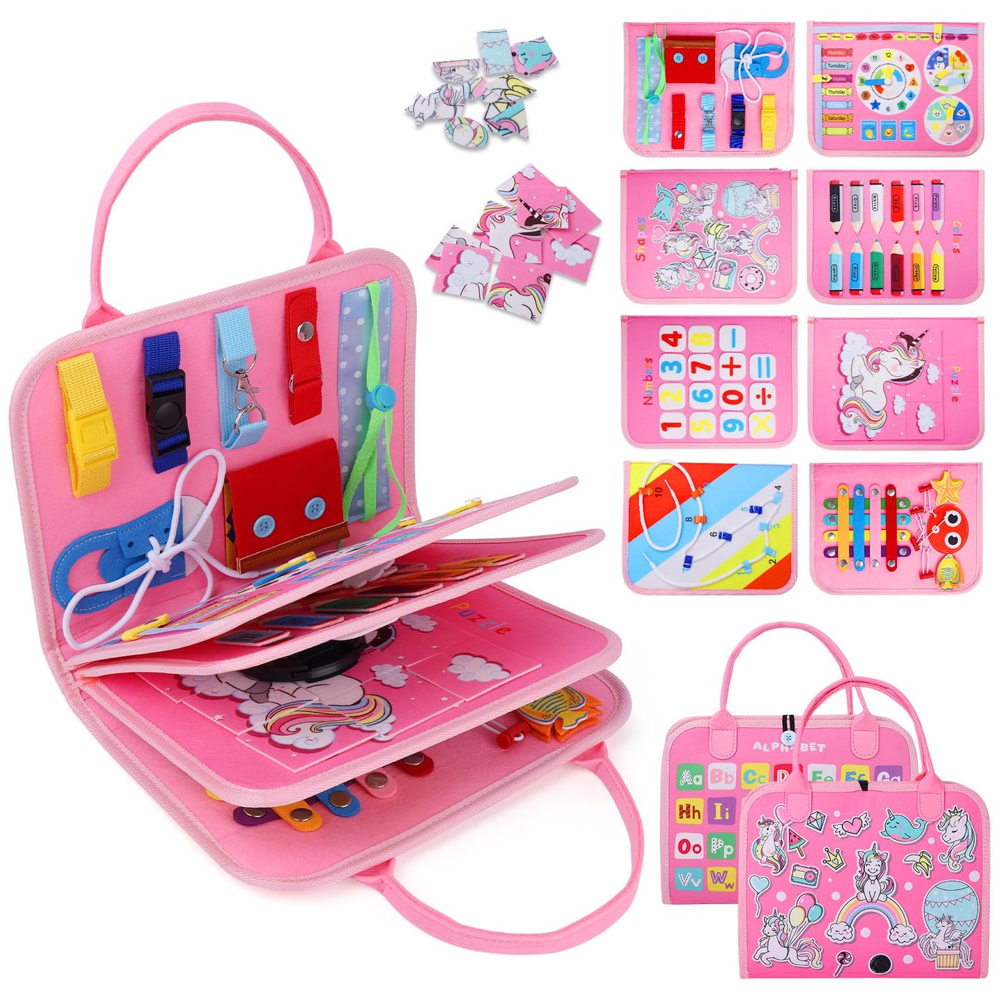 Busy Board, Montessori Toys For 1 2 3 4 Year Old Girl Birthday Gifts, Educational Sensory Toy For Learning Activities Fine Motor