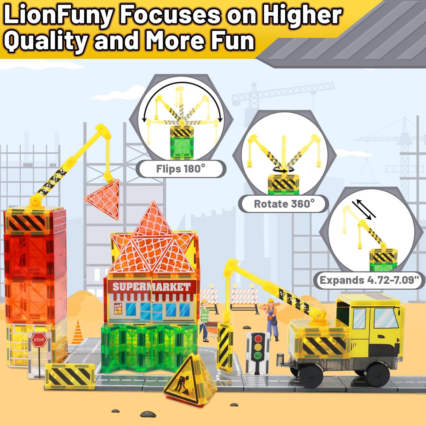 Lionfuny Magnetic Tiles Magnetic Building Blocks, Building Toys For Kids Ages 3-5 4-8 8-12 Toddlers Stem Preschool Toys Boys Toy