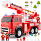 Fire Truck Playset - 1:12 Scale Large Size Toys - Realistic Fire Engine, 3 Firemen, Road Signs, Lights, Sounds - Friction-Powere