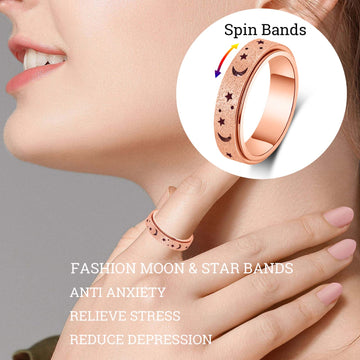 Mhwtty Anxiety Ring For Women Fidget Ring Stainless Steel Spinner Rings Fidget Rings Gift For Women Moon Star Rose Gold Size 7