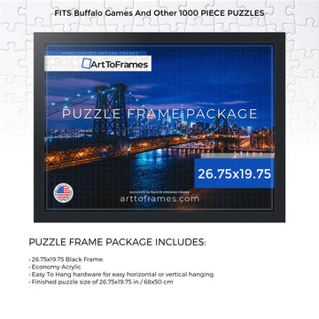 ArtToFrames 26.75x19.75 Black MDF Puzzle Frame with Economy Acrylic for 1000 Piece Puzzles - Custom Size and Design
