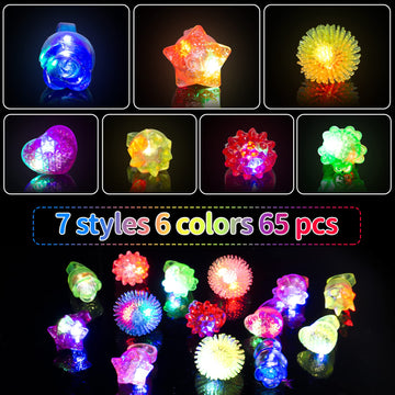65 Pack Birthday Party Favors For Kids- Goody Bag Stuffers Light Up Rings Bulk Toys, Glow In The Dark Party Supplies - Led Colorful Rubber Rings Surprise Gifts For Halloween Party Easter Concert Shows