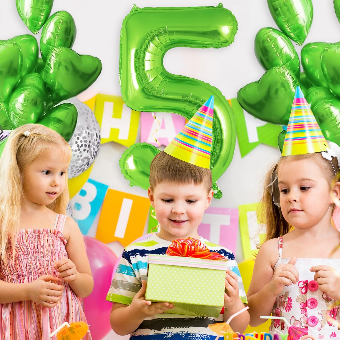 Green Number 5 Balloon 40 Inch, Big Large Foil Helium Number Balloons, Jumbo Giant Mylar Number 5 Balloons For 5 Year Old Birthd