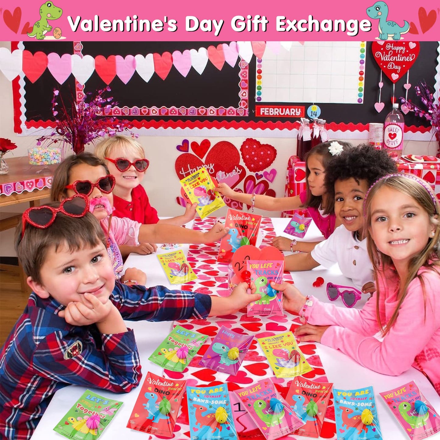 ANPHILE Valentines Dinosaur Pary Favors, 30 Pack Valentines Cards with Dinosaur Eggs Hatching Bulk, Valentines Day Gifts for Kid