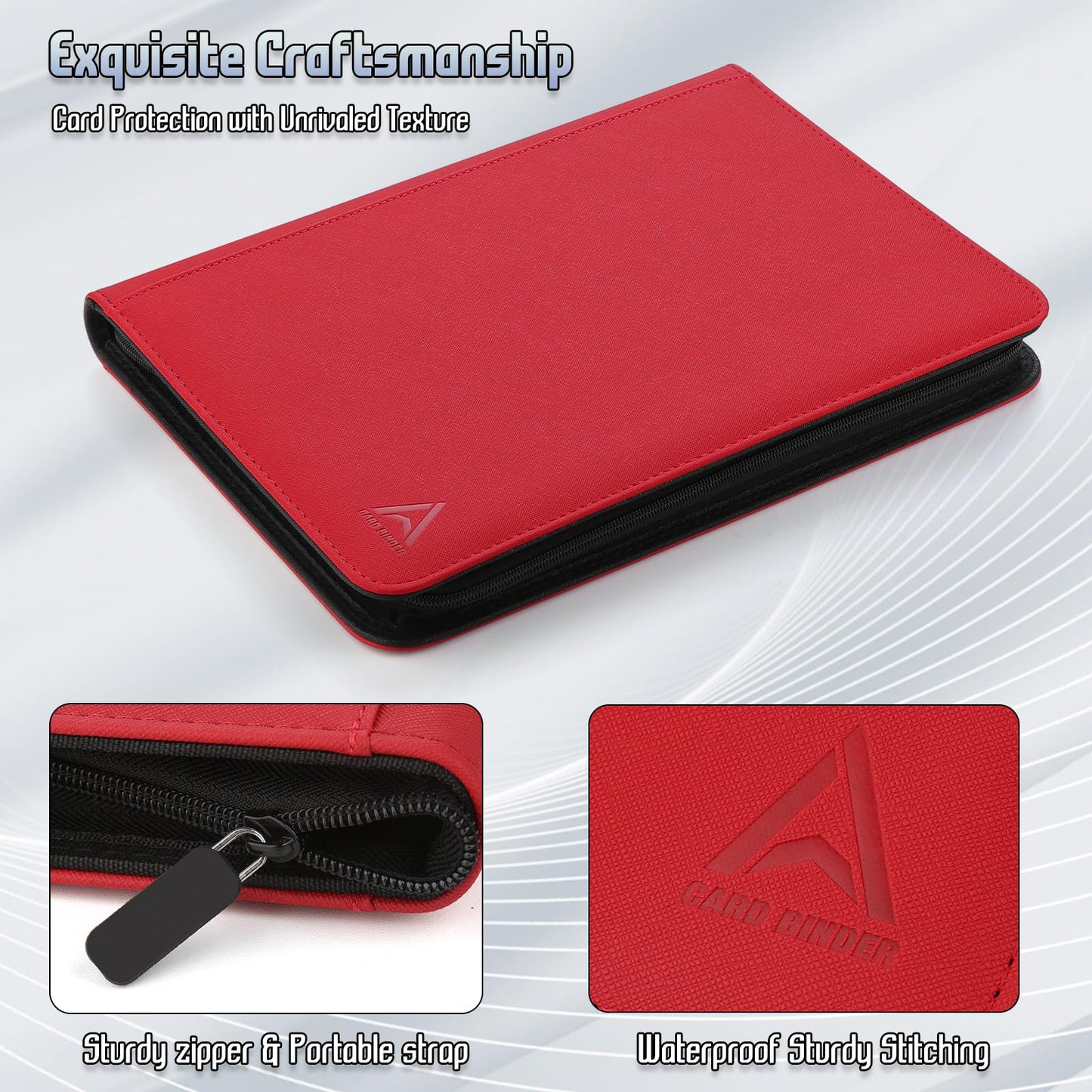 Arkeiliy Card Binder 9 Pocket  Double Sided Pockets Trading Card Binder with 30 Sleeves  enhanced Zip Trading Card Holder Collector Album Holds 540 MTG (red)