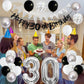 30Th Birthday Decorations For Women Men, Happy 30Th Birthday Banner With Black Silver White 30Th Birthday Balloons Birthday Cake