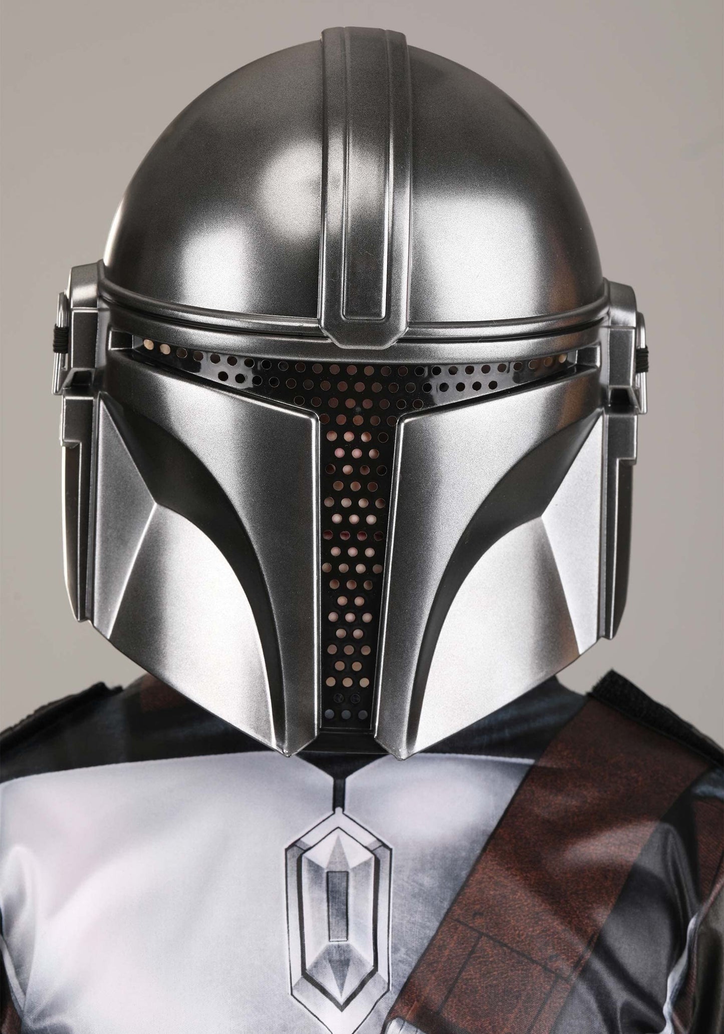 Star Wars The Mandalorian Official Youth Halloween Costume - Printed Jumpsuit with Plastic Mask (L) Brown