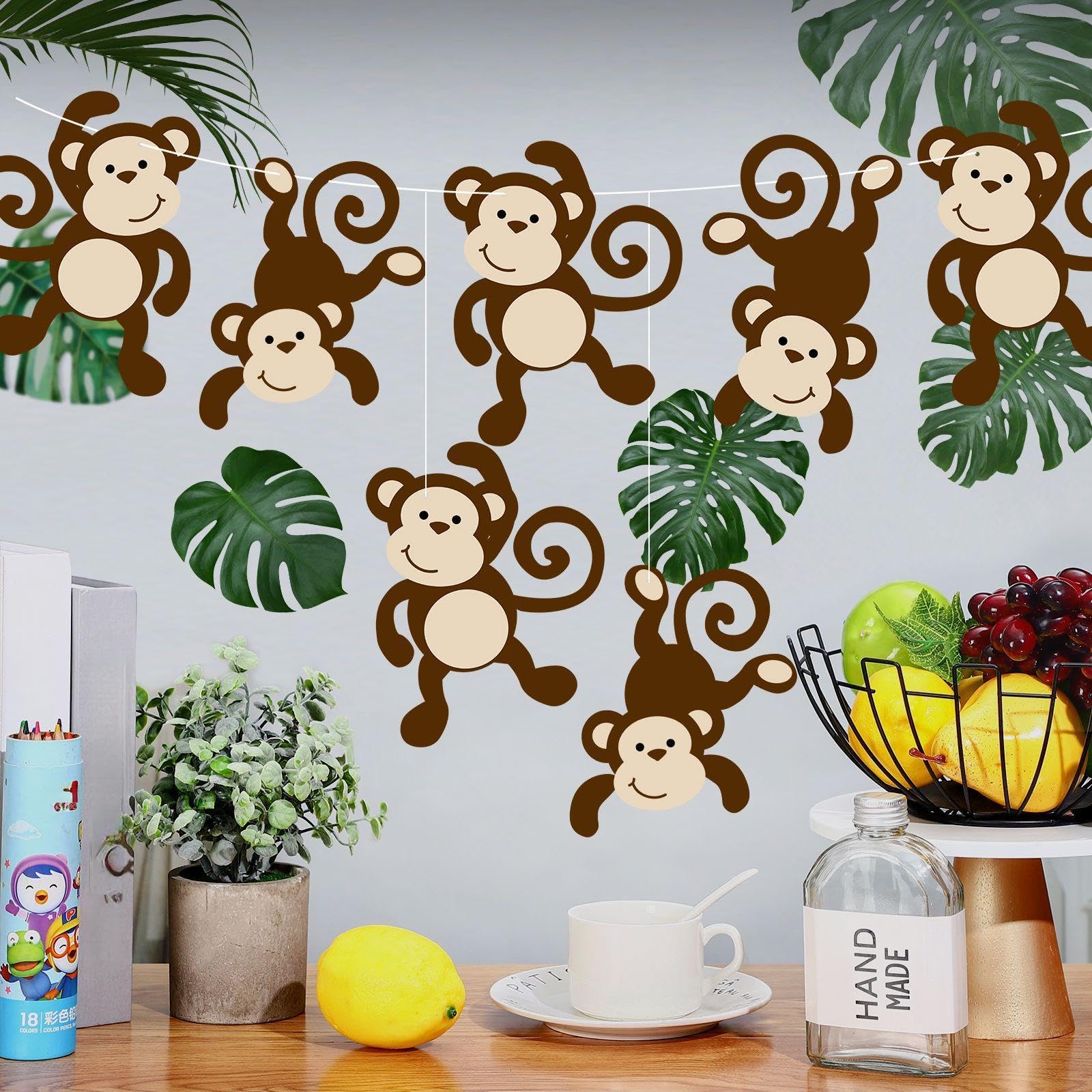 Qunclay Monkey Cutouts Jungle Party Decorations Monkeys Birthday Party Supplies Paper Safari Hanging Wall Decor Animal Print Sup