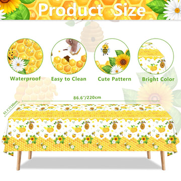 4 Pack Bee Tablecloth Happy Bee Day Tablecloths Rectangle Honey Bees Bumble Table Cover Bee Theme Party Tablecloth For Bee Baby