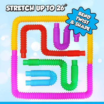 Pop Tubes Sensory Toys 24 Pack, Fine Motor Skills Toddler Toys, Thick Fidget Sensory Toys For Kids And Adults, Learning Toys, 7.5' In Diameter, Stretches Up To 26' By Playkidz