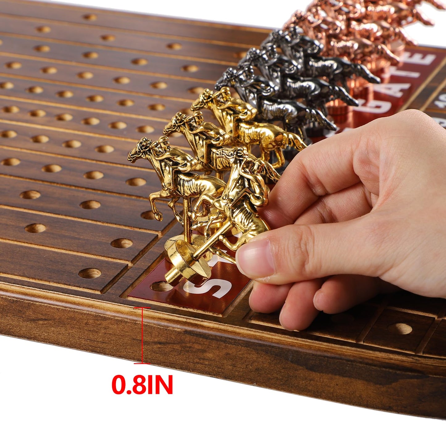 Medikaison Large 21 Inches Horse Race Board Game Thickened Wood Finish Line Horse Racing Game For Friend'S Party Included 11 Met