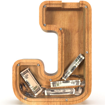 Sulevalt 12' Extra Large Wooden Letter Piggy Banks - Piggy Banks For Boys Girls Kids, Alphabet Money Banks With Initial J - Coin Banknote Bank Birthday/Christmas For Kids