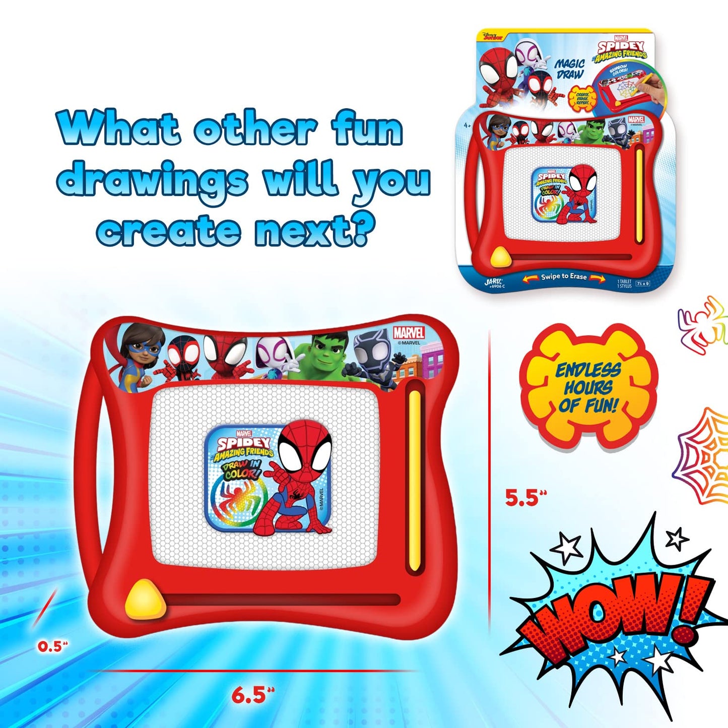 JA-RU Disney & Marvel Magnetic Drawing Board for Kids (3 Units Assorted) Disney Princess, Mickey Mouse, Spiderman. Mess-Free Car