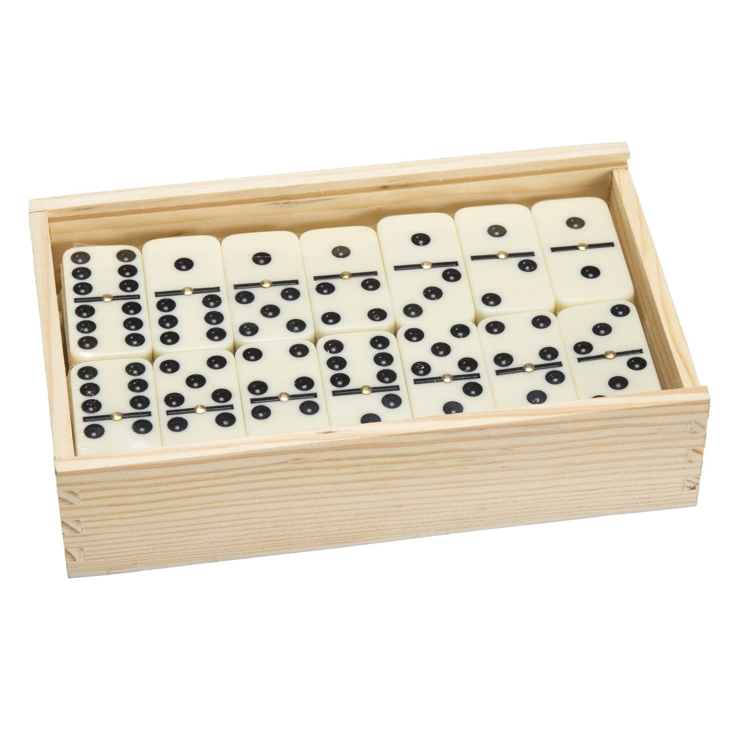 Premium Set Of 55 Double Nine Dominoes With Wood Case, Brown