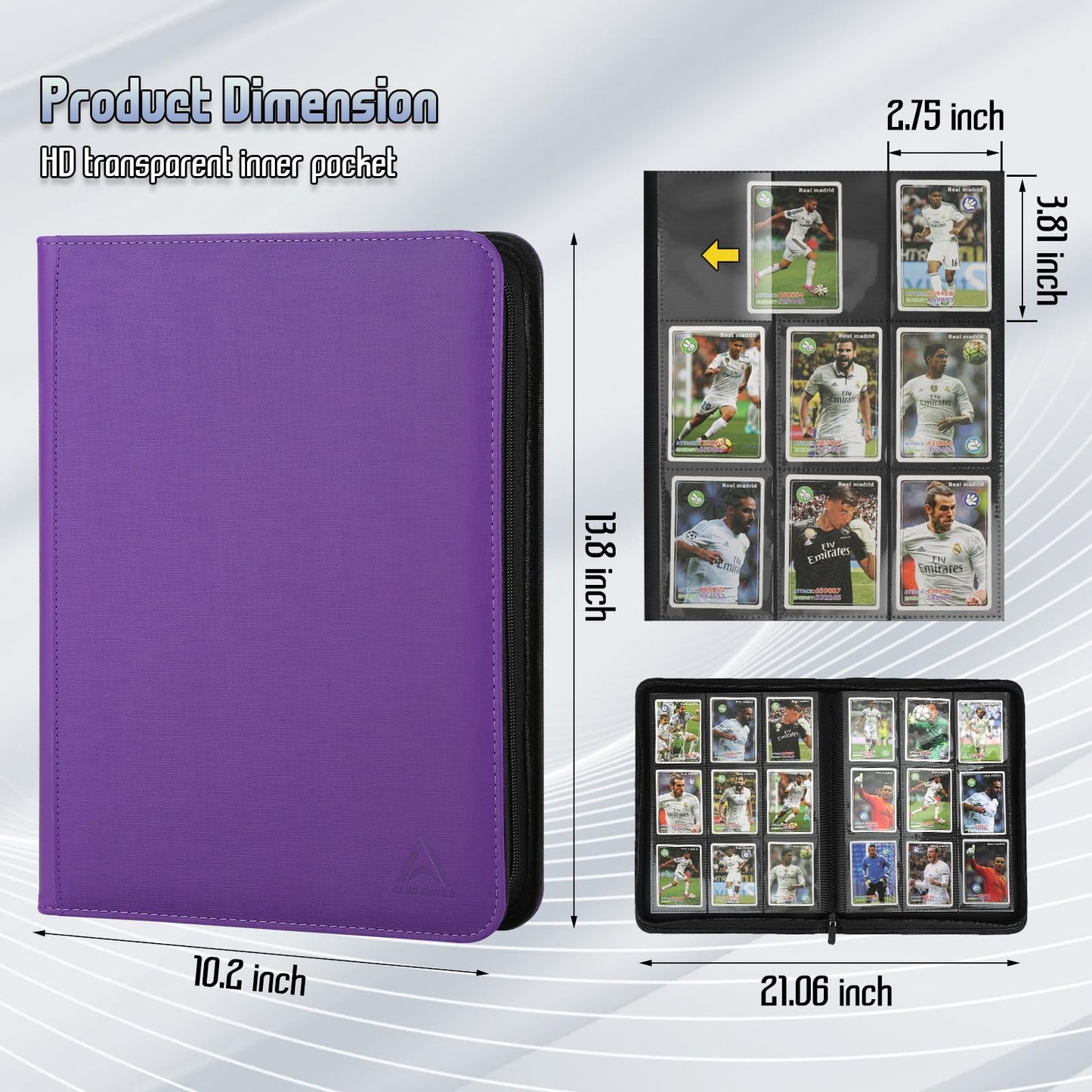 9 Pocket Trading Card Binder 540 Capacity with Zip Closure - enhanced Double Sided PU Leather Card Protector  Hold & Organize Cards for TCG  MTG  Sports Cards (Purple)