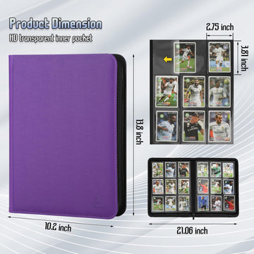 9 Pocket Trading Card Binder 540 Capacity with Zip Closure - enhanced Double Sided PU Leather Card Protector  Hold & Organize Cards for TCG  MTG  Sports Cards (Purple)