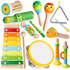 Coogam Wooden Musical Instruments for Toddlers, Tambourine Xylophone Castanet Flute Maracas Playset, Wood Percussion Rhythm Musi