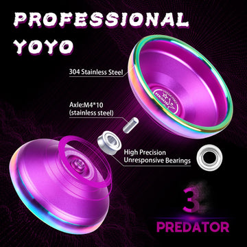 Hksod Professional Bi-Metal Yoyo Unresponsive Yoyo for mature-themeds Advanced Players Predator 3 trick yoyo with enhanced YOYO Bearings with Yo-Yo Accessories- Purple
