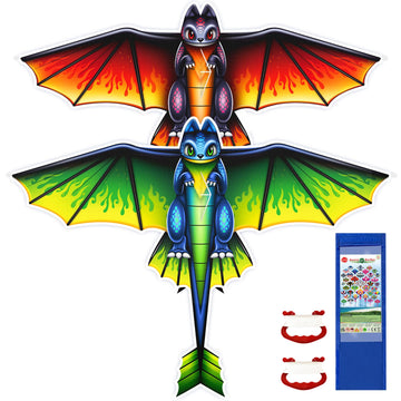 62' Dragon Kite For Kids And Adults, Easy To Fly Dinosaur Kites For Kids Ages 4-8 8-12 With 328Ft Kite String For Beach Trip Park Birthday Gift Family Outdoor Games And Activities, 2 Pack