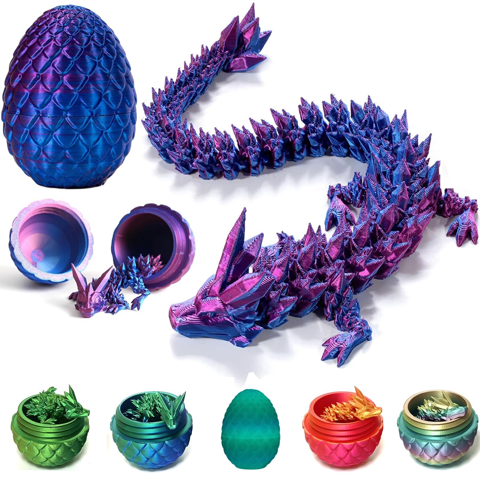 3D Printed Dragon Eggs with Dragon Inside - Fun Fidget Figurine Toys  Easter Basket Stuffers Surprise Mystery Crystal Printing Dragon Egg mature-themed Home Office Desk Decor Toy Gifts (Laser Purple)