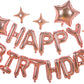 23Pcs Birthday Balloons Banner, 3D Rose Gold Mylar Foil Letter Happy Birthday Banner With 5Pcs Star Balloons Kits For Kids Girls