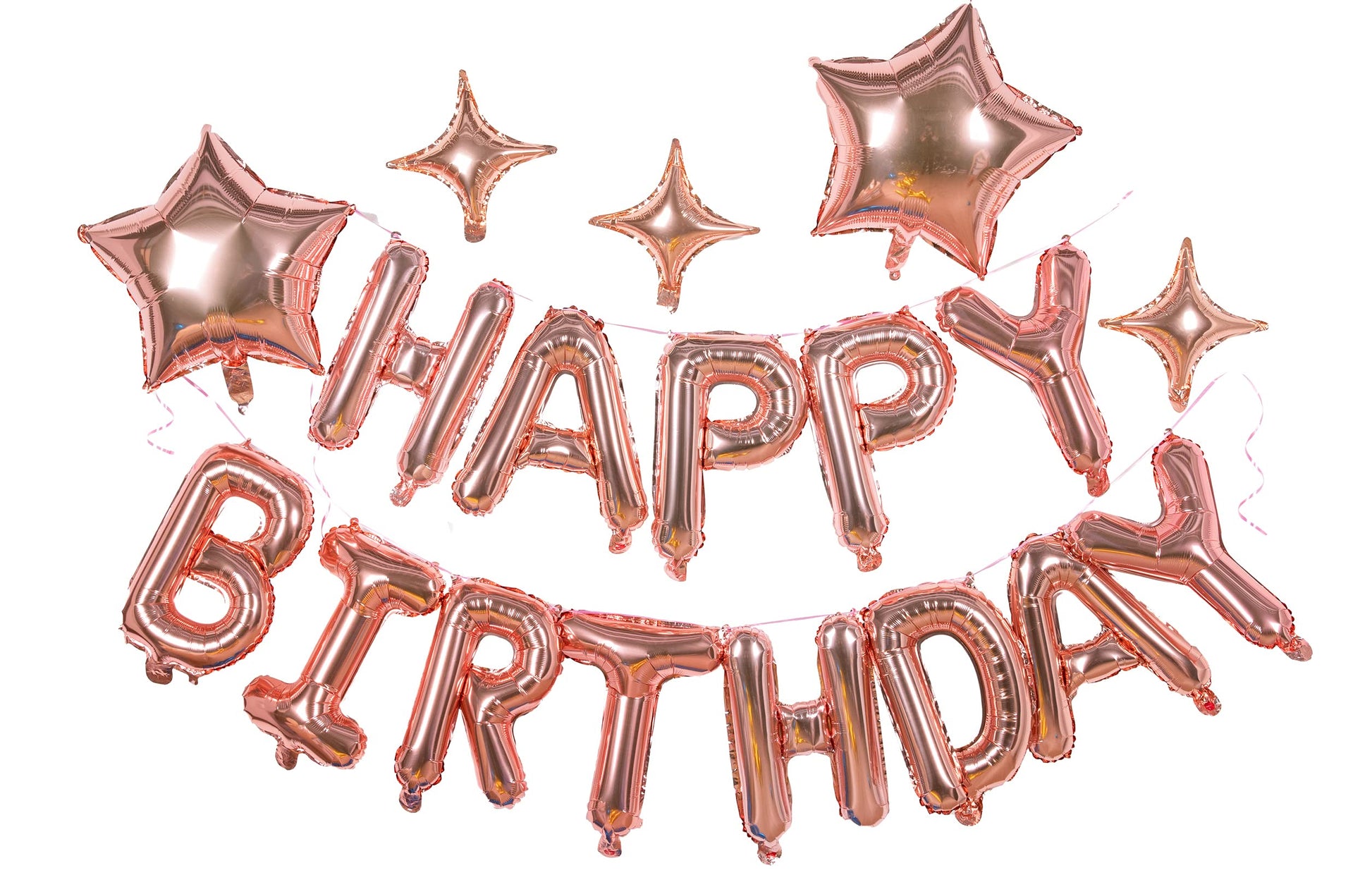23Pcs Birthday Balloons Banner, 3D Rose Gold Mylar Foil Letter Happy Birthday Banner With 5Pcs Star Balloons Kits For Kids Girls